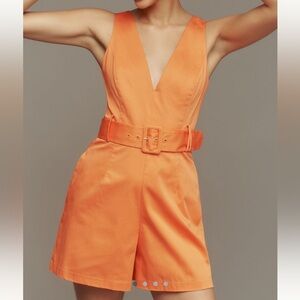 *Anthropologie Hitch Belted V Neck Romper